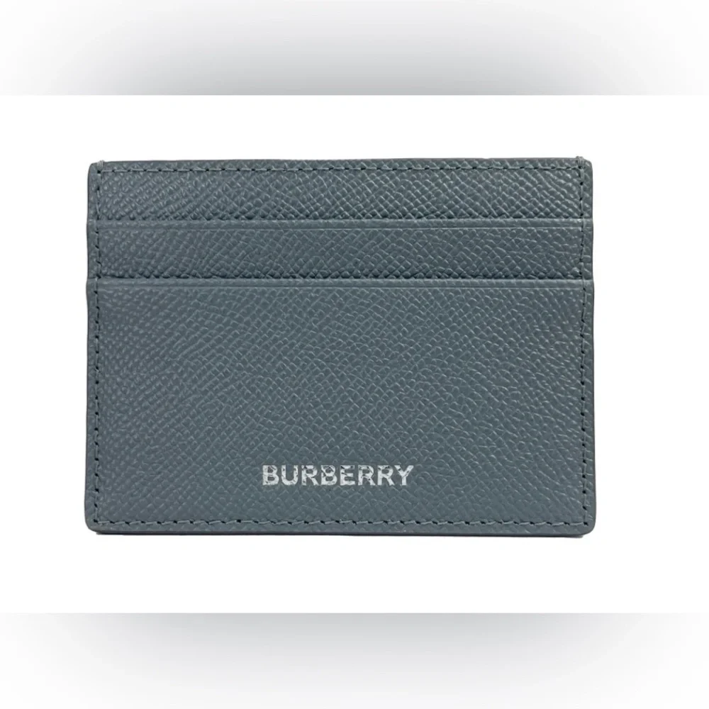 Burberry Sandon Card Case Wallet Embossed Logo Leather Storm Grey *NWT*